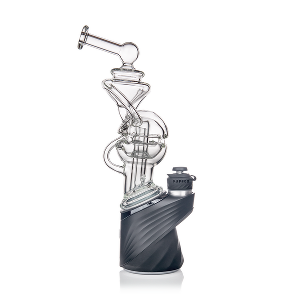 Fabcycler Peak Attachment: Elegant glass top with fab egg recycler design, fits all Puffco Peaks, enhancing vapor smoothness and session aesthetics. Handcrafted, compact for superior performance.