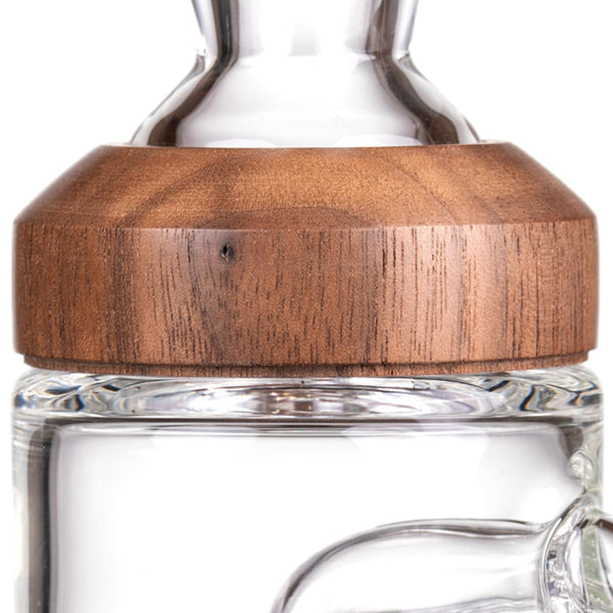 Halo Peak Attachment - Alpine Collection: Close-up of a glass vessel with a wood collar and side handle, showcasing elegant design and premium craftsmanship.