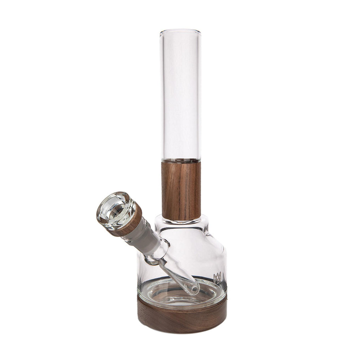 Palisade Bong - Alpine Collection: A clear glass tabletop water pipe with black walnut accents, featuring a removable down-stem and bowl for easy cleaning and smooth performance.