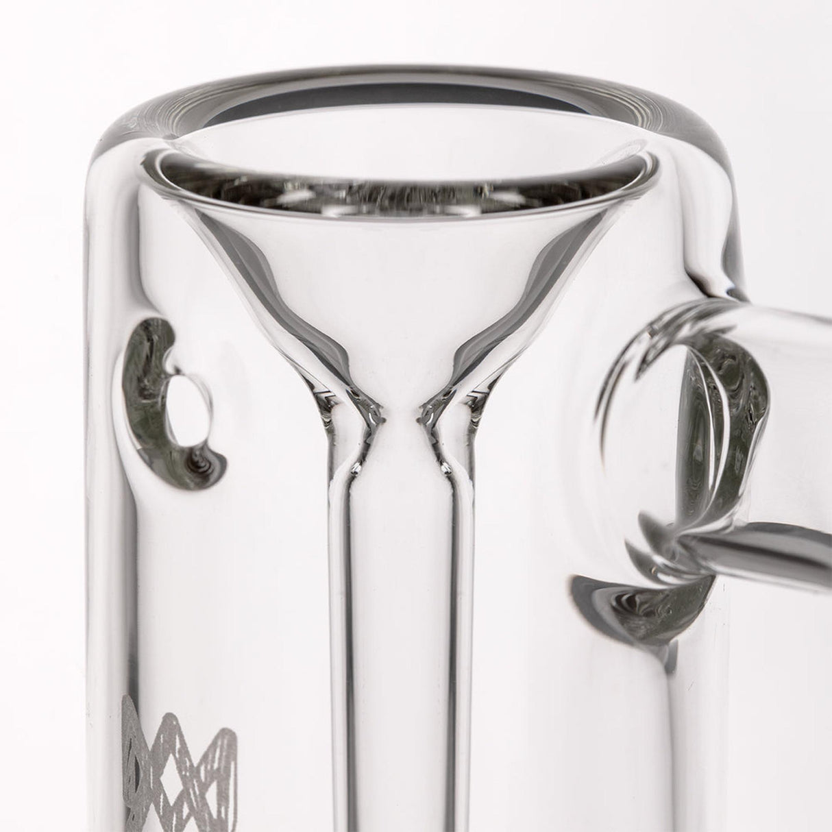 Close-up of the Steamboat Bubbler's glass banger from the Alpine Collection, showcasing its durable quartz design and ergonomic functionality for concentrate vaporizing.