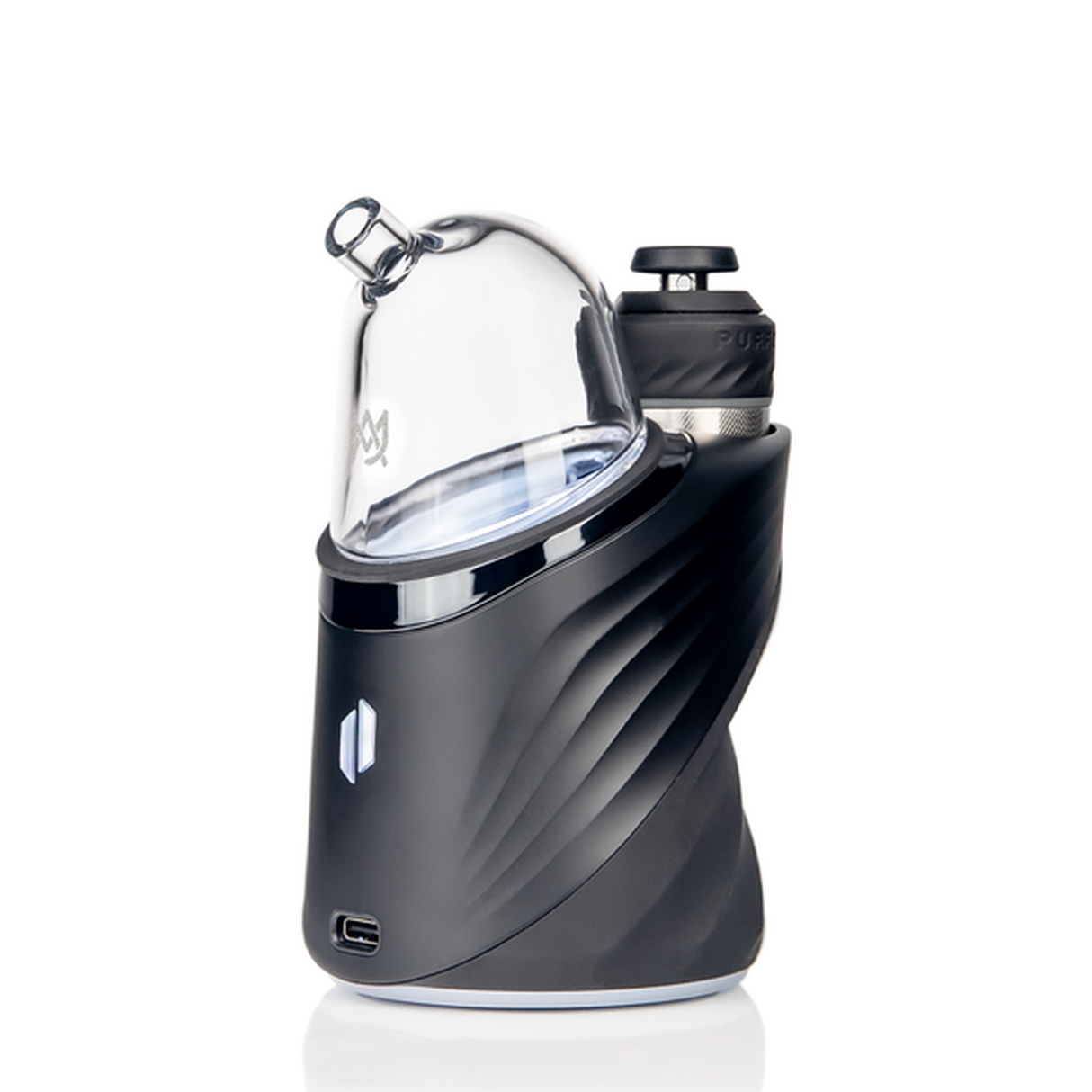 The Bridge Peak Attachment features a sleek glass top with a mouthpiece and hose for customizable vaping on Puffco Peak devices.