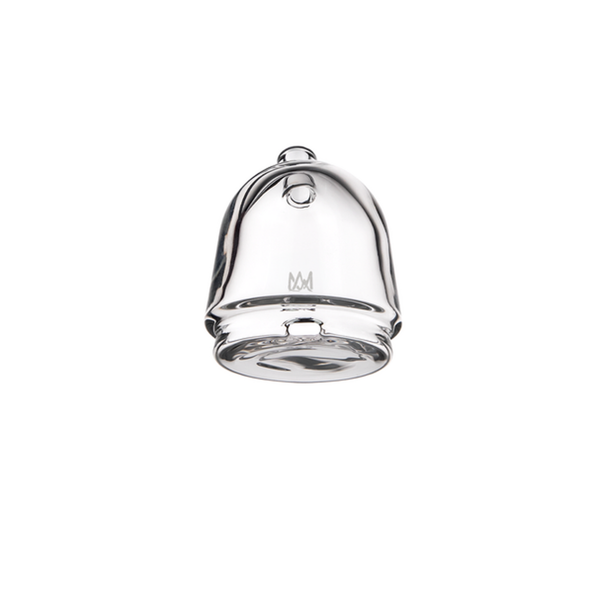 Glass cloche showcasing MJ Arsenal Bridge Peak Attachment; a versatile, single-hose glass piece designed for customizable Peak sessions with included adapters and accessories.