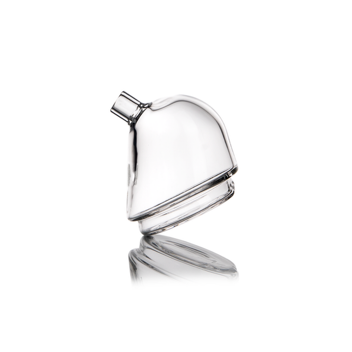 The Bridge Peak Attachment: A clear-glass, bell-shaped cloche with a cylindrical spout, designed for customizable Peak sessions, offering smooth airflow and versatile connections.