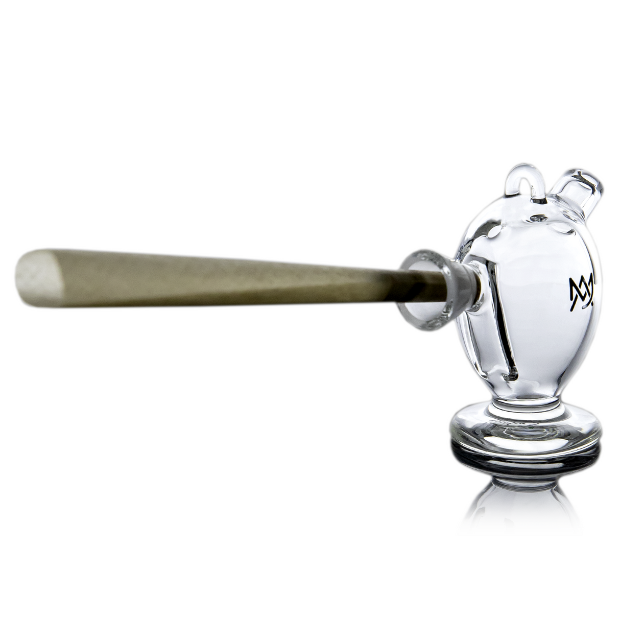 The Martian Original Blunt Bubbler - Clear showing its compact design with a pre-rolled joint inserted for water filtration, featuring ergonomic grip and pendant hook.