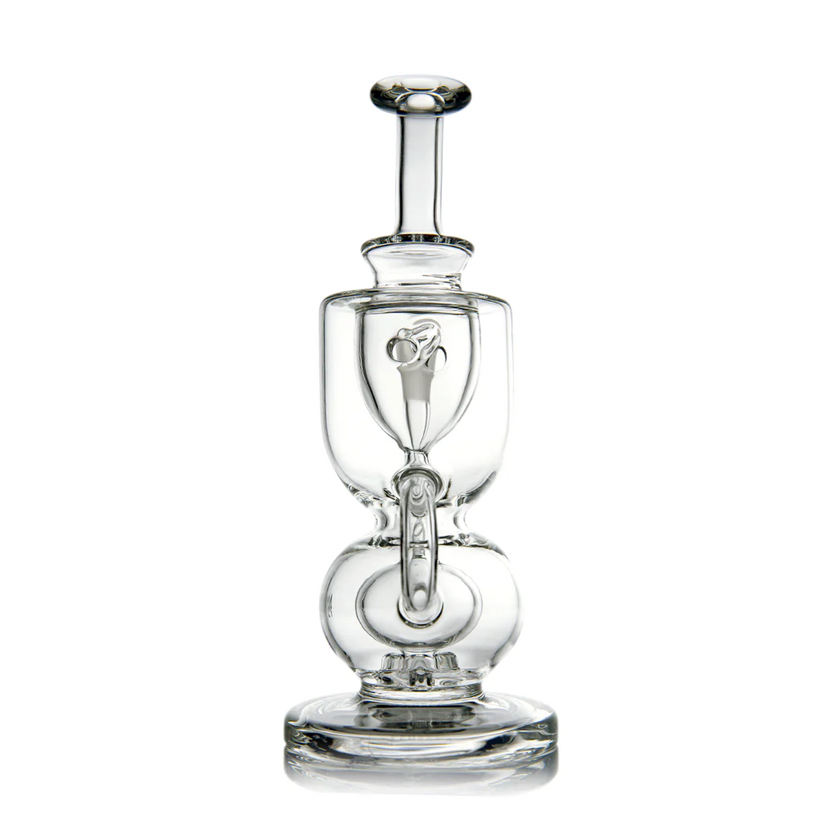 Titan Mini Dab Rig - Clear: A compact glass recycler dab rig with dual chambers, incycler technology, and double ball percolator for smooth, flavorful vapor diffusion.