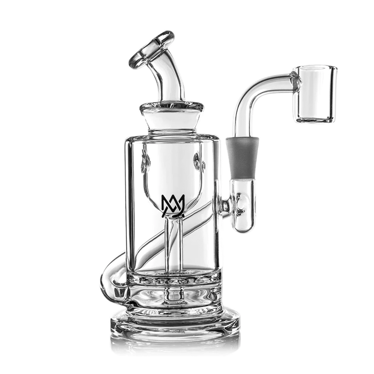 Ursa Mini Dab Rig - Clear, a compact glass recycler rig with quartz banger, featuring a discus percolator for smooth, flavorful vaporization.