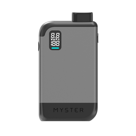 MagBox 510 Battery - Silver: Pocket-sized, two-tone device with digital display, knurled dial, and brand name MYSTER for discreet, magnetic vaping.