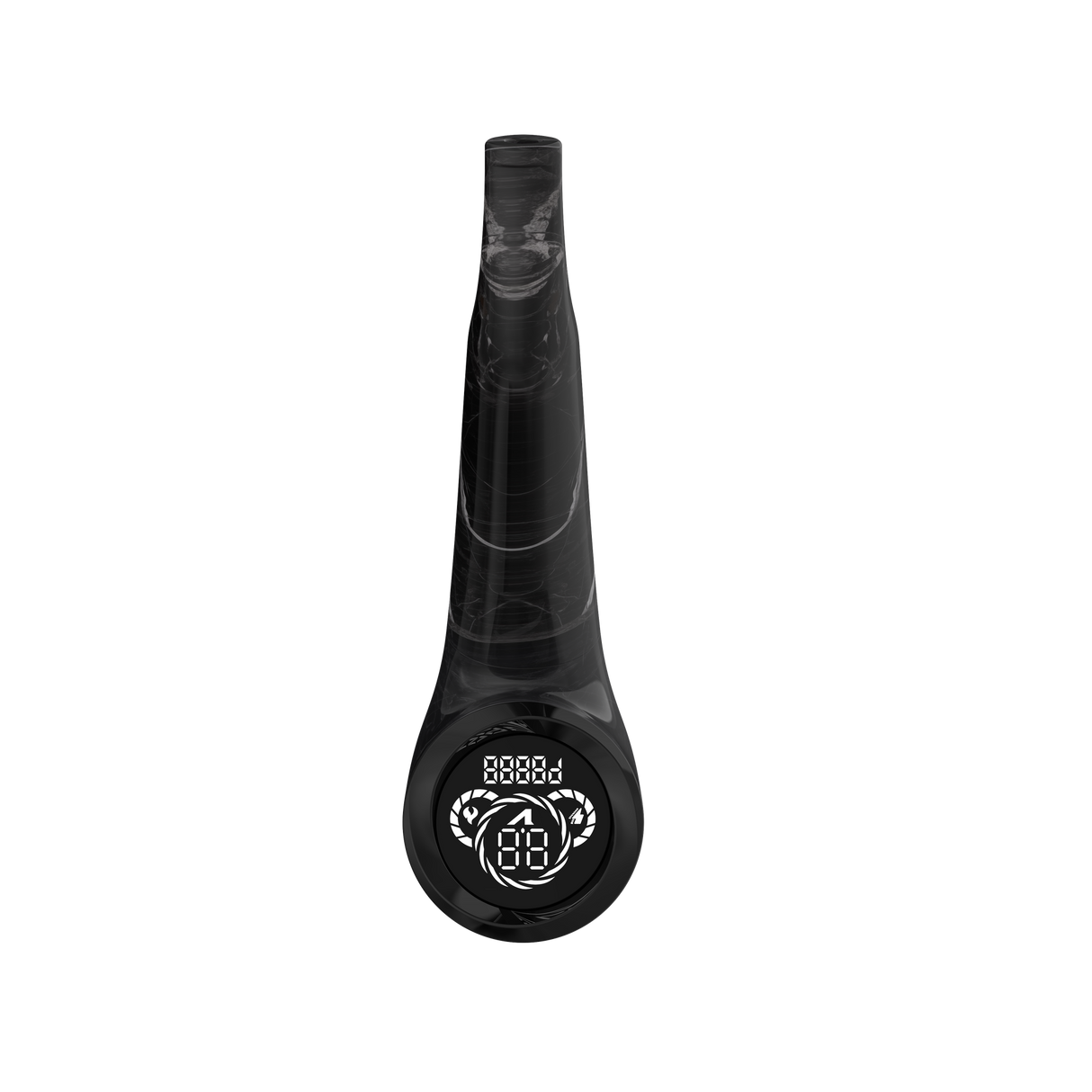 Pype Pro Battery: A sleek, digital tire-pressure gauge head featuring a circular LCD display with icons and a cylindrical valve-attachment for precise tire monitoring.