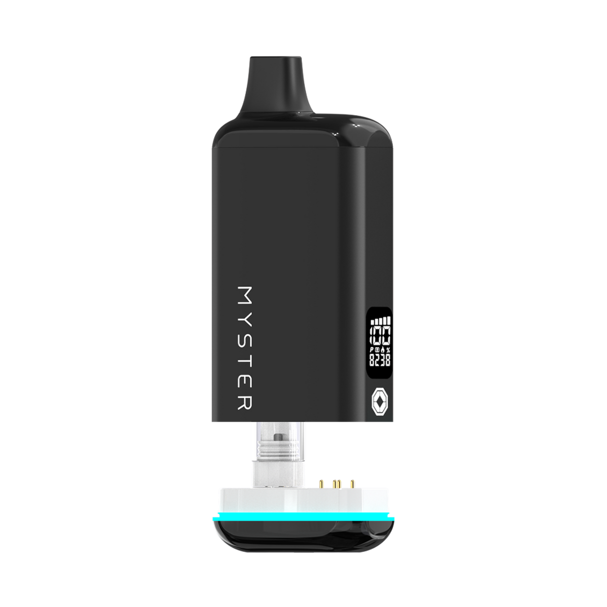 SlickBox V2 510 Battery vaporizer with integrated mouthpiece, transparent cartridge, OLED screen, and gold-plated pins, showcasing its sleek design and advanced features.