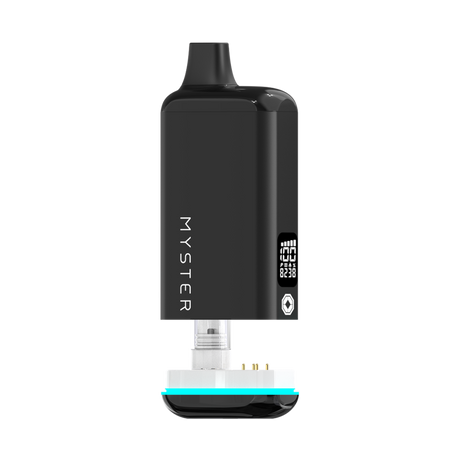 SlickBox V2 510 Battery vaporizer with integrated mouthpiece, transparent cartridge, OLED screen, and gold-plated pins, showcasing its sleek design and advanced features.
