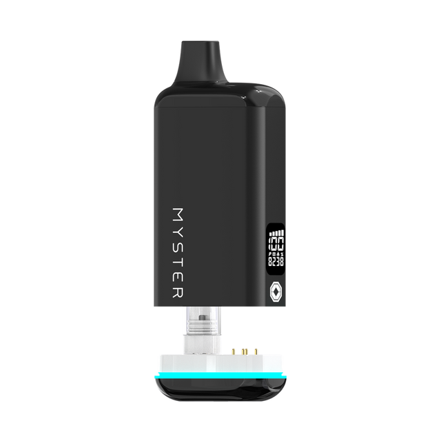 SlickBox V2 510 Battery vaporizer with integrated mouthpiece, transparent cartridge, OLED screen, and gold-plated pins, showcasing its sleek design and advanced features.