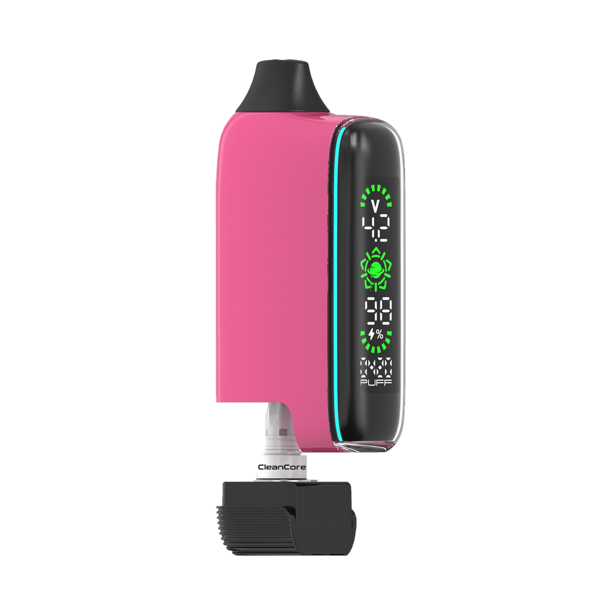 Spacebox 510 Battery in pink, featuring OLED display with voltage, battery life, puff count, and detachable CleanCore pod for tailored vaping experience.