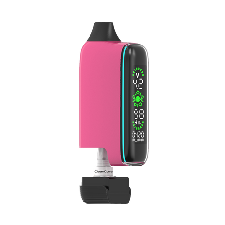 Spacebox 510 Battery in pink, featuring OLED display with voltage, battery life, puff count, and detachable CleanCore pod for tailored vaping experience.