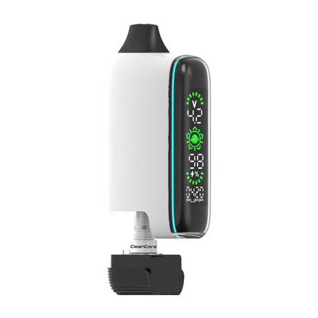 Spacebox 510 Battery with OLED display shows voltage, battery life, and puff count, featuring a detachable pod/coil cartridge for enhanced vaping control and performance.