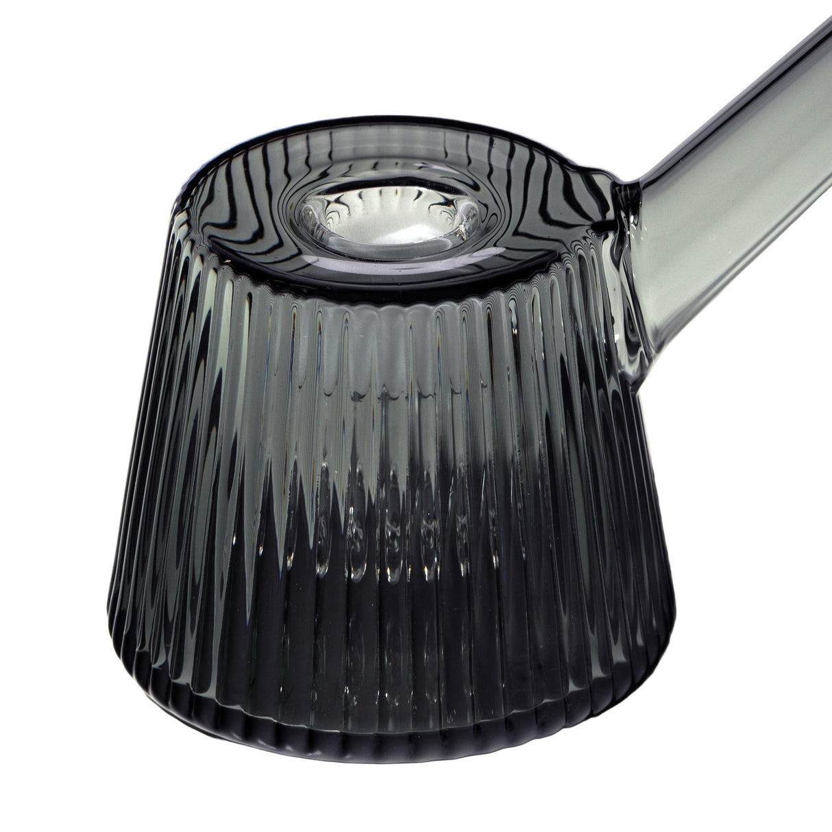 Deco Bubbler's clear, ribbed glass lampshade and matching arm highlight its vintage-inspired Art Deco elegance and modern precision in design.