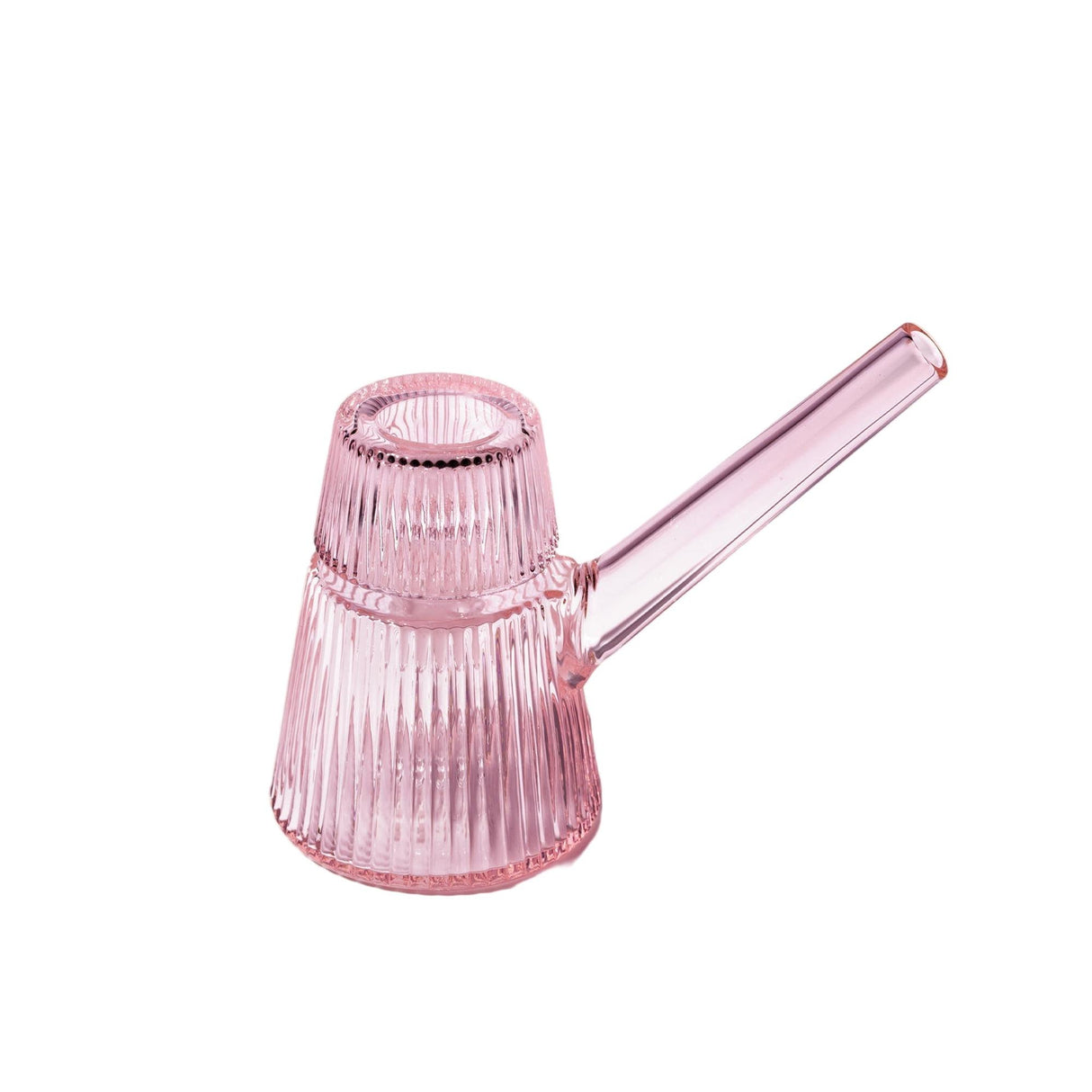 Deco Bubbler in translucent rib-patterned glass, resembling a decorative pitcher with a long spout, showcasing Art Deco elegance and modern precision.