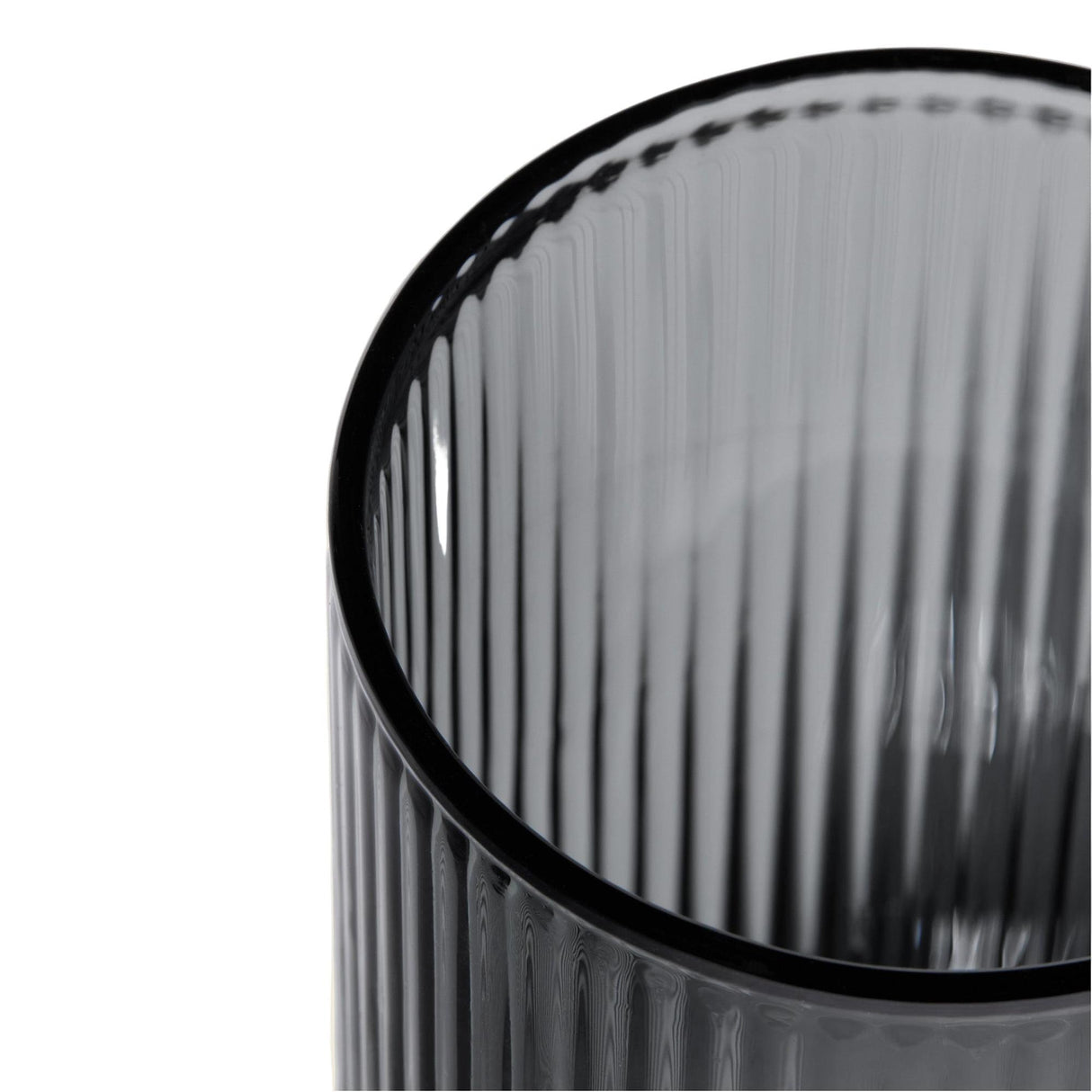 Close-up of the Deco Gravity Bong, showcasing its translucent gray, fluted glass construction, reflecting vintage Art Deco elegance and modern functionality.