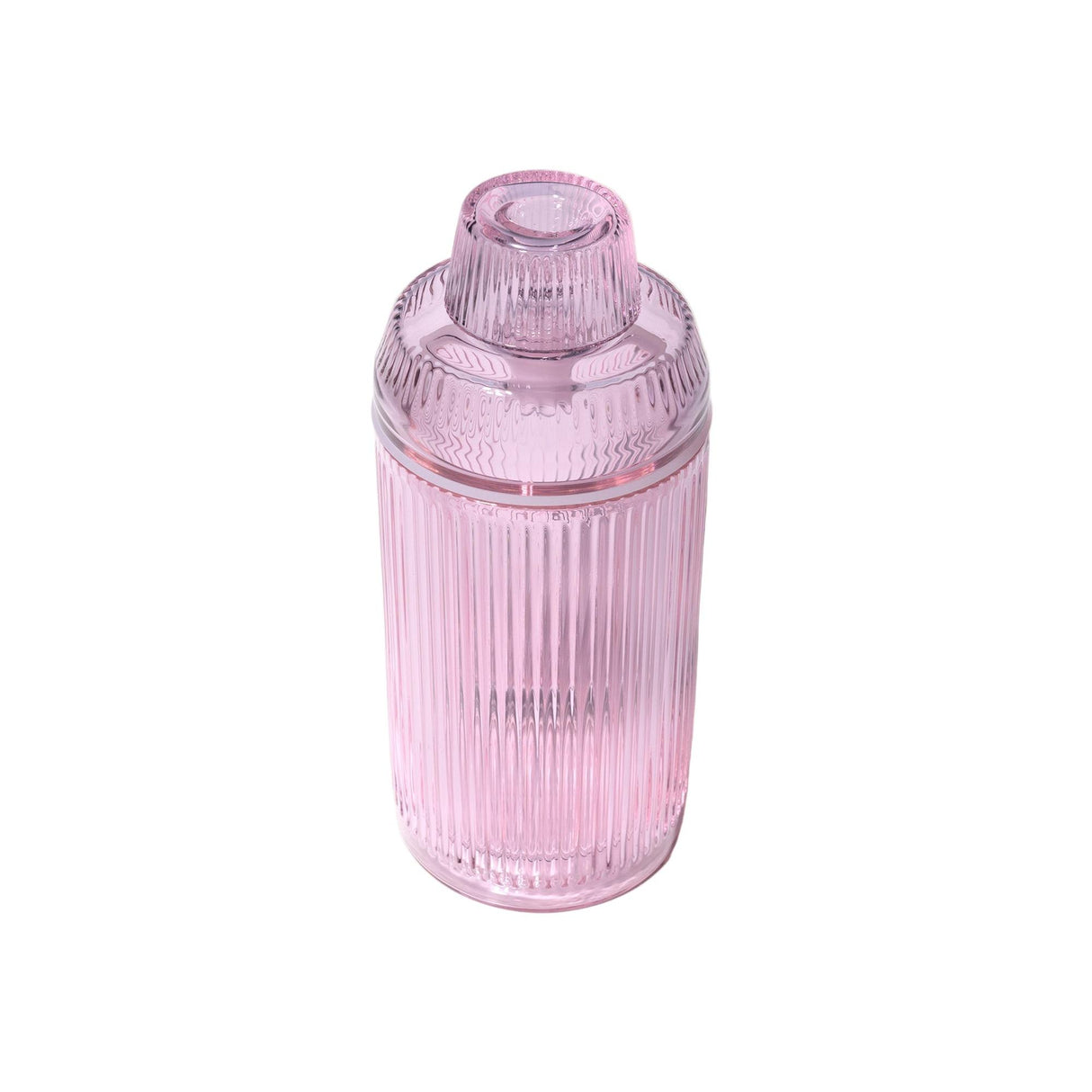 Translucent pink ribbed Deco Gravity Bong with a matching lid, showcasing Art Deco-inspired design and crafted from premium borosilicate glass for modern elegance and function.
