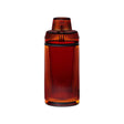 Deco Gravity Bong in ribbed, deep amber-red glass, showcasing Art Deco style with a matching lid, highlighting its vintage elegance and modern functionality.