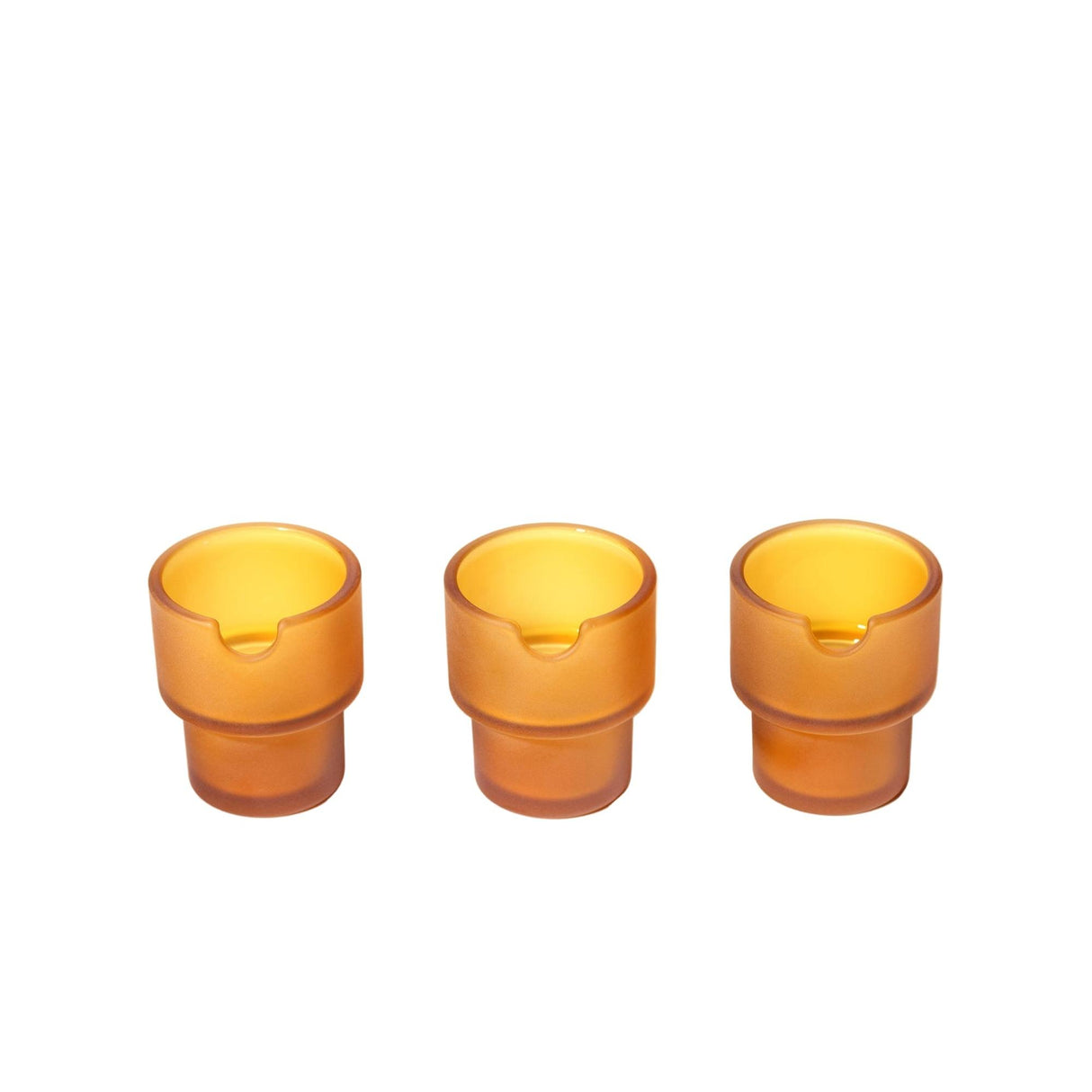 Flower Pots Ashtray Set: Three frosted glass ashtrays with a notch in the rim, showcasing minimalist design and stackable elegance.