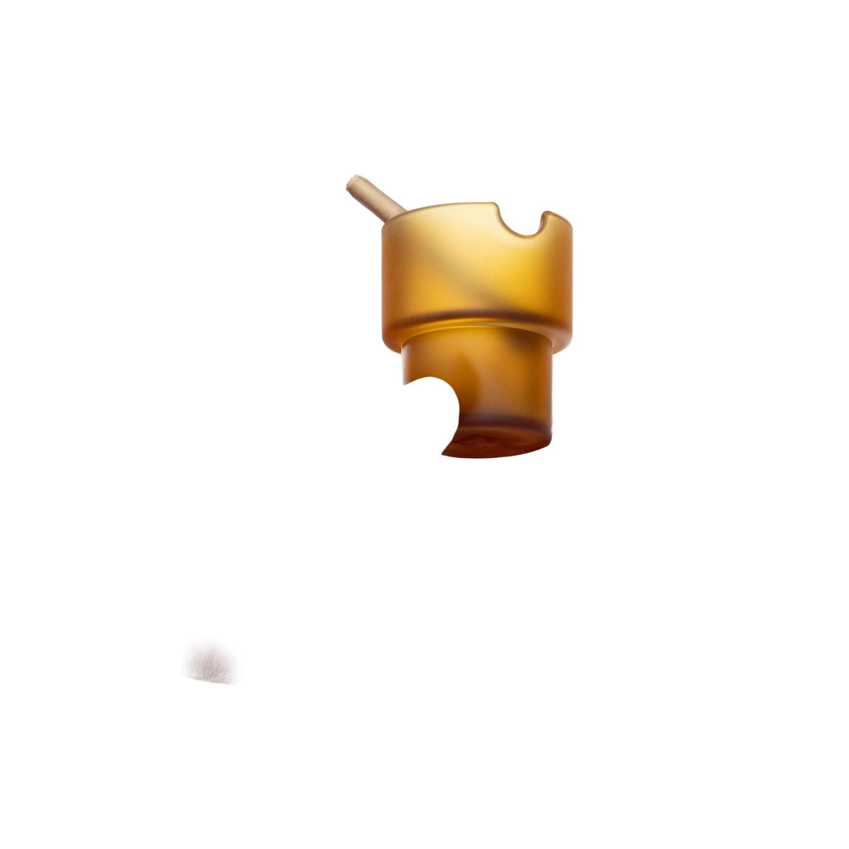 A translucent-amber plastic component of the Flower Pots Ashtray Set, cylindrical with cut-outs and a protruding peg, shown on a plain white background.