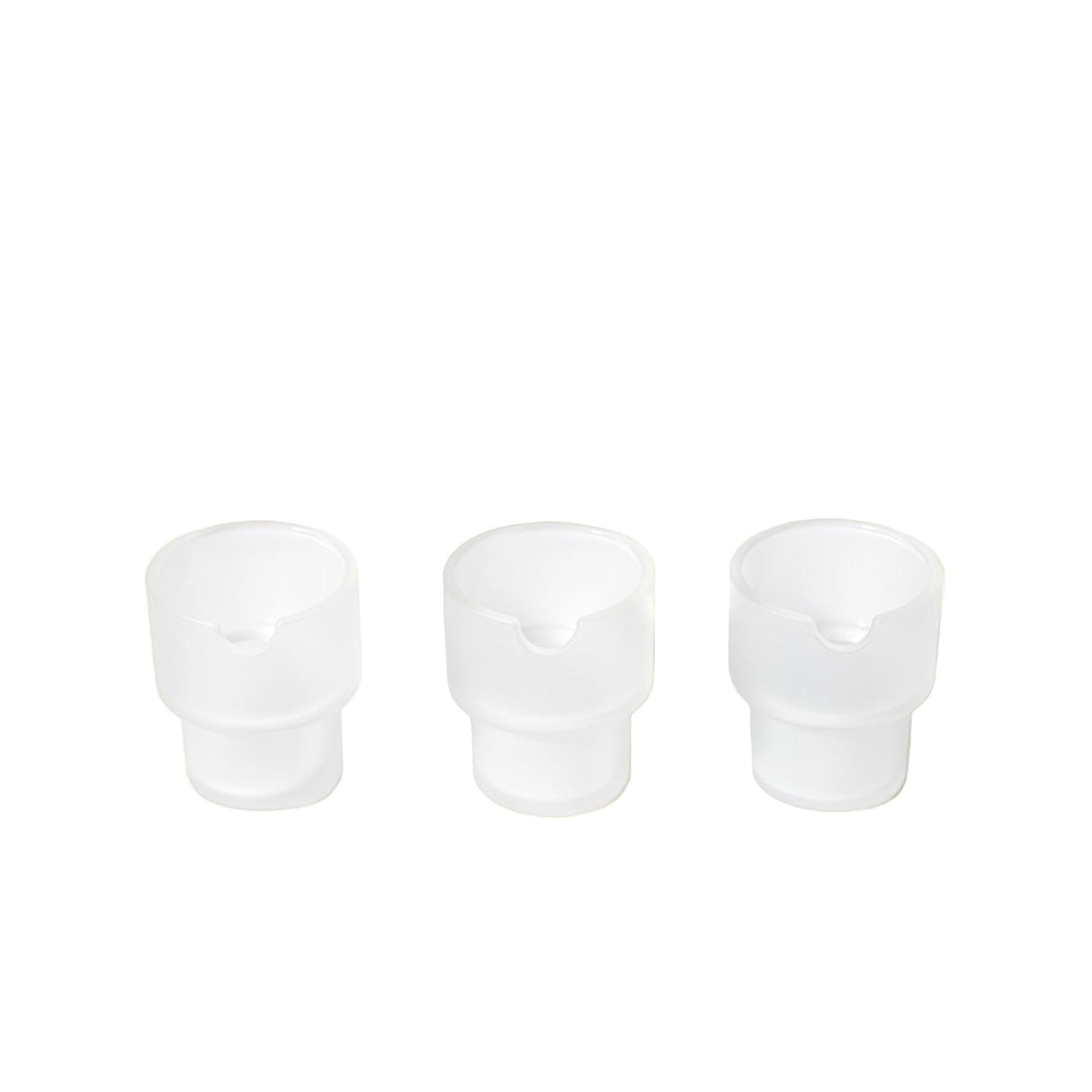 Three identical translucent-white Flower Pots Ashtray Set, featuring a pour-spout notch and cylindrical base, lined up against a white background.