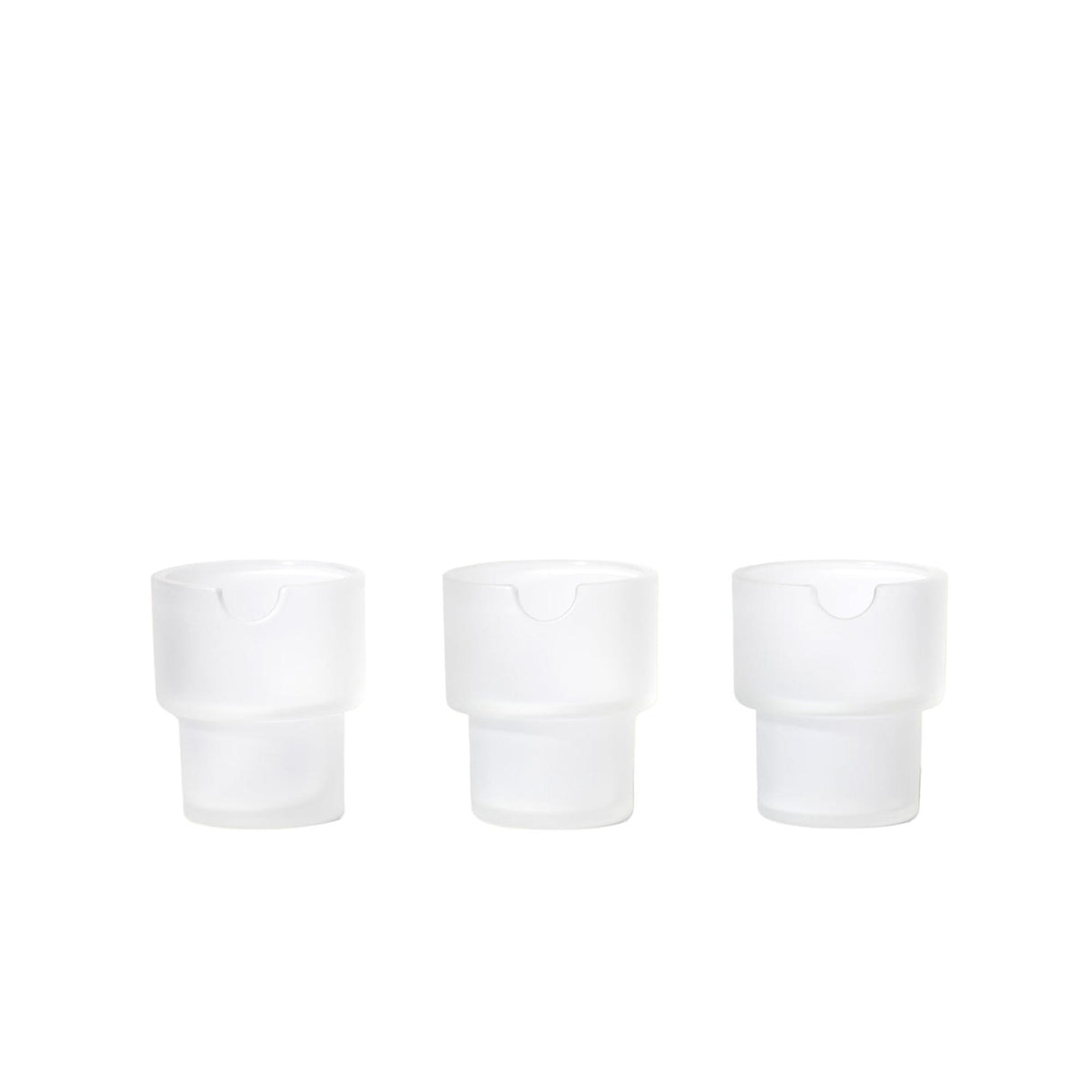 Three translucent white Flower Pot Ashtray Set pieces, stackable with V-notched rims, showcasing minimalist design and sandblasted texture for modern décor.