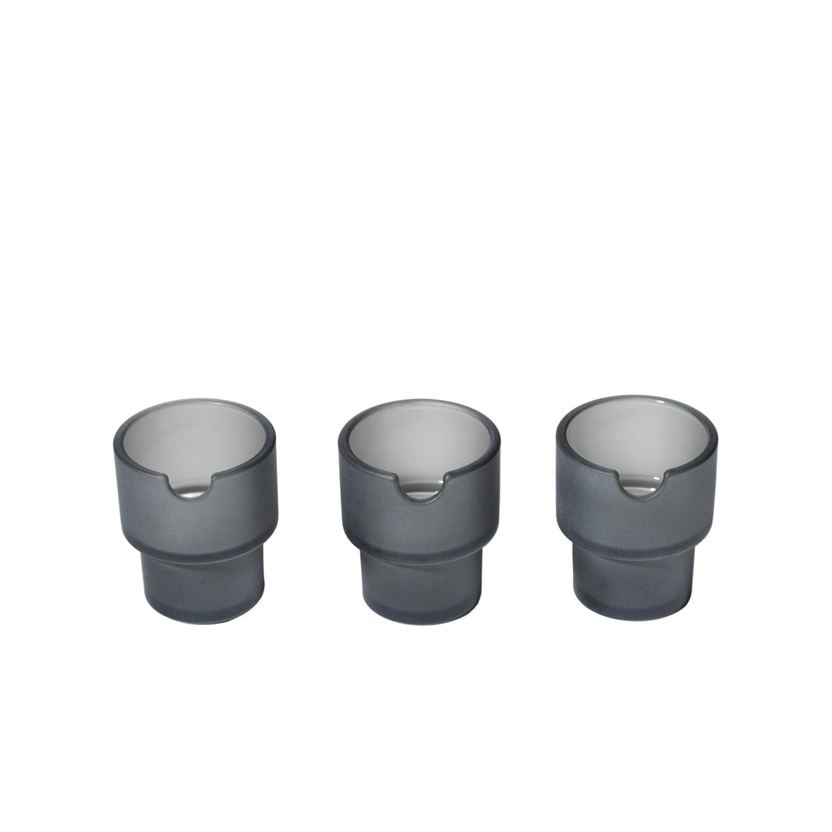 Flower Pots Ashtray Set: Three cylindrical adapters with stepped profiles, designed as stackable ashtrays. Each features a sandblasted exterior and smooth interior for modern functionality.