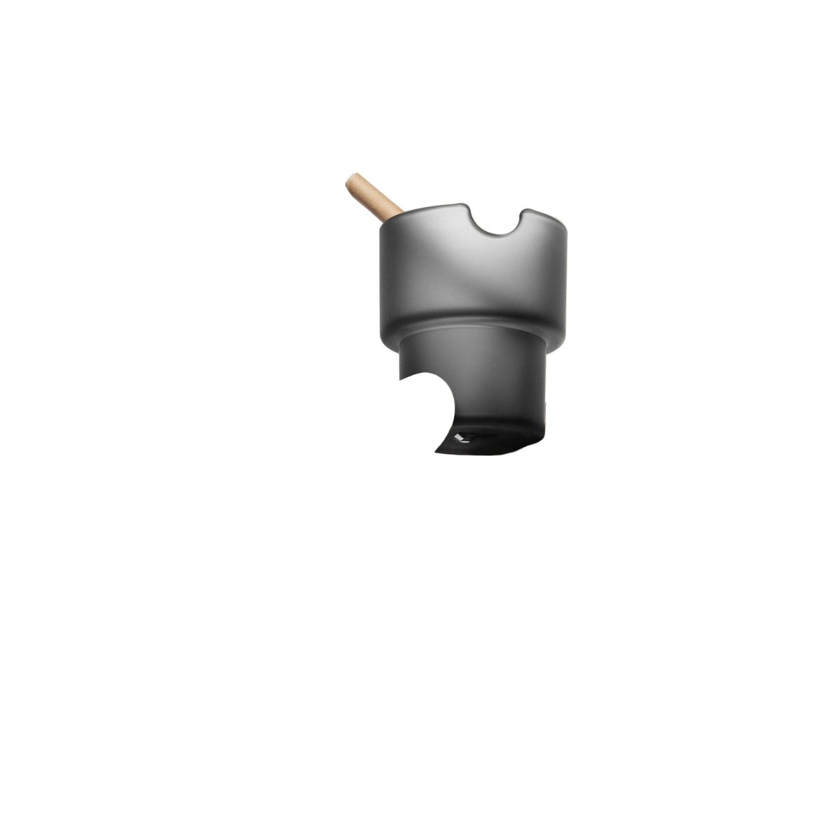 Flower Pots Ashtray Set with durable borosilicate glass, sandblasted texture, and functional grooves, shown with a wooden dowel illustrating bit placement.