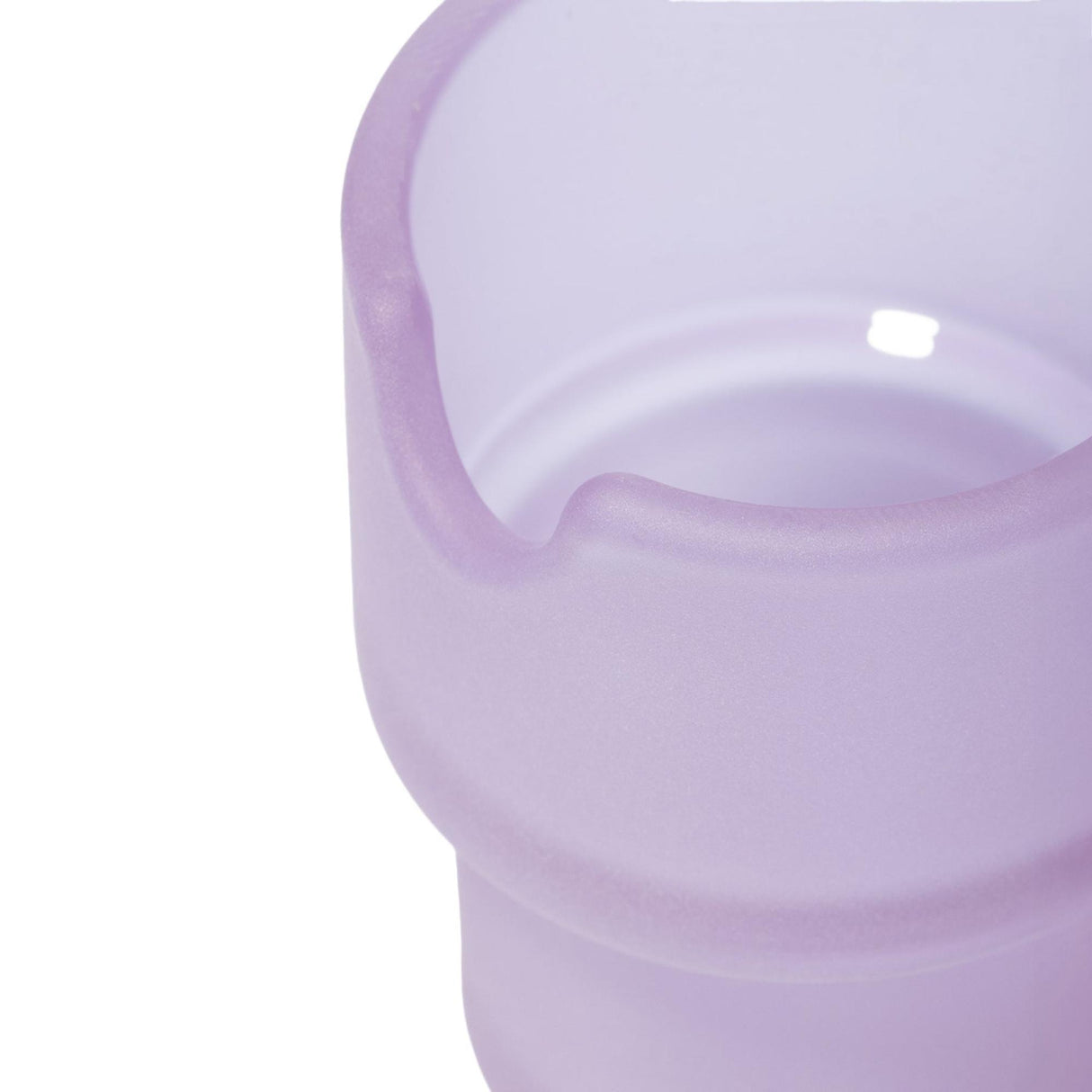Close-up of the Flower Pots Ashtray Set, highlighting a lavender silicone cup with a frosted exterior, smooth interior, and a pour-spout notch.