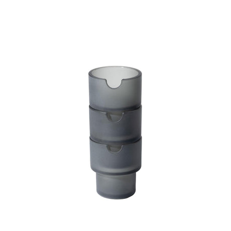 Stacked Flower Pot Ashtray Set in frosted glass, featuring a semicircular notch for nesting. Combines minimalist design with functional grooves for accessories.