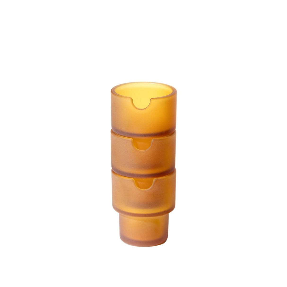 Flower Pots Ashtray Set: Three-tiered stack of translucent cups with semicircular notches, handcrafted from durable glass, blending minimalist design with functional art.