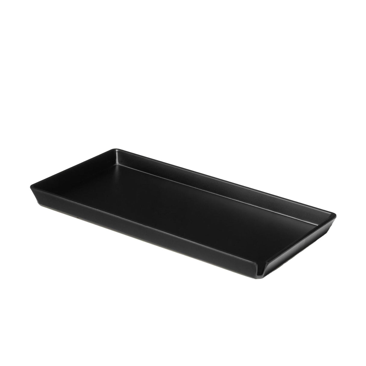Roseland Tray Set: A sleek, matte black rectangular serving tray with slightly raised edges, crafted from melamine, perfect for minimalist decor and functional use.