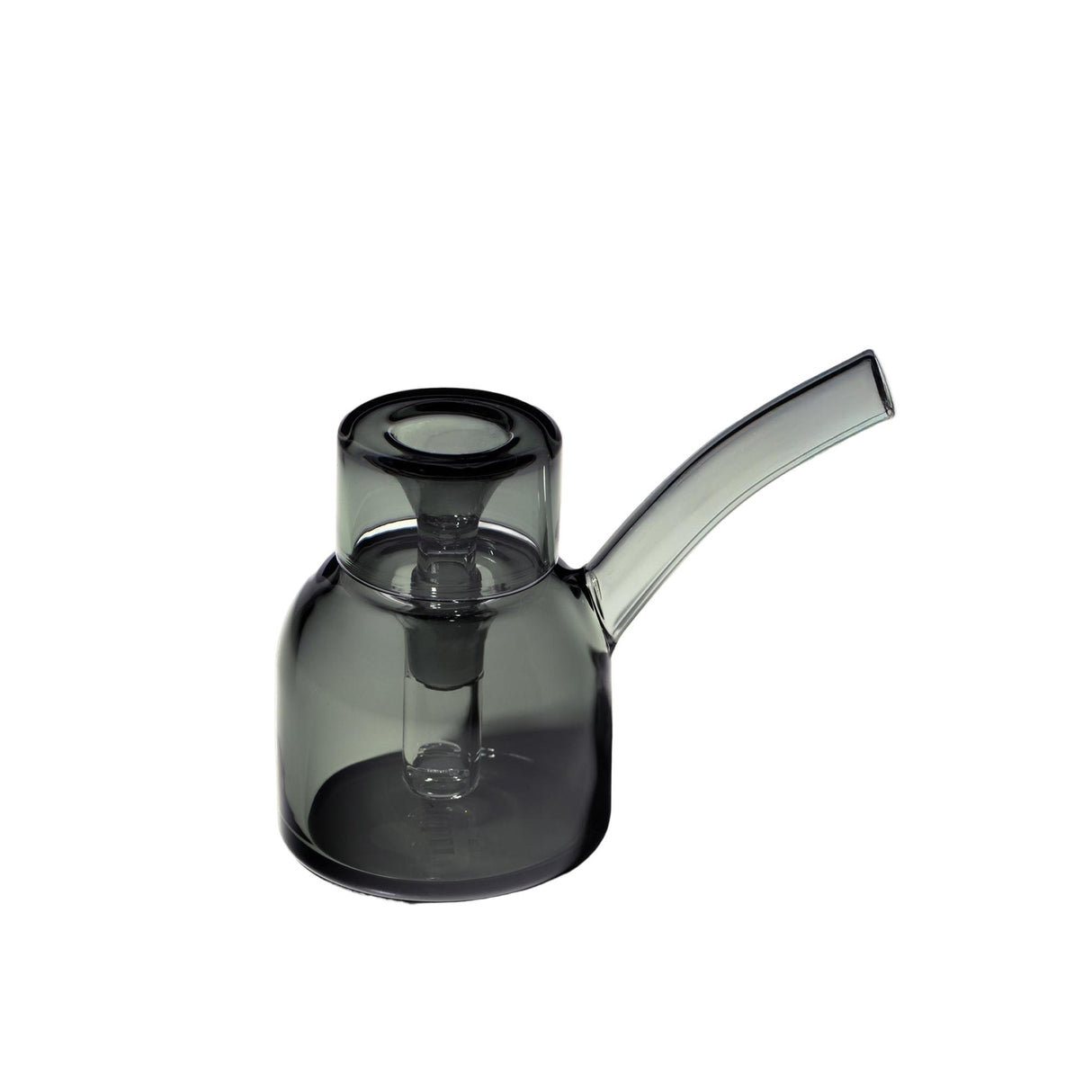 Vesper Bubbler: A compact, all-glass water-pipe with a rounded base, internal downstem, and side mouthpiece, offering a sleek, modern smoking experience.
