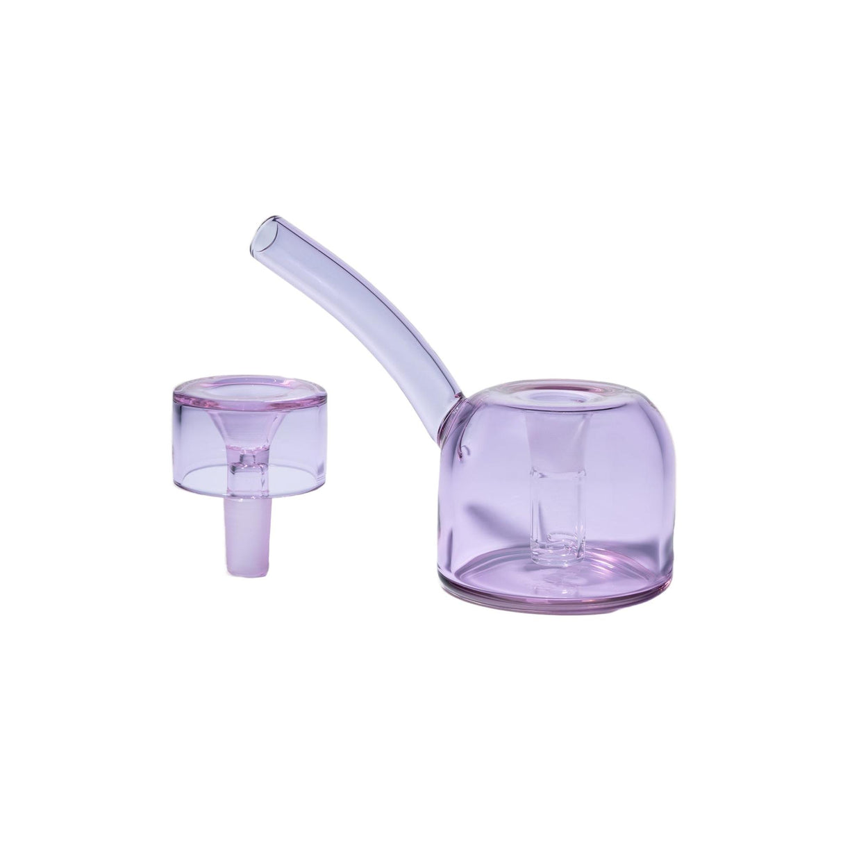 Vesper Bubbler: Two-piece translucent glass smoking pipe with a detachable bowl and water chamber, featuring a bent mouthpiece for smooth, filtered use.