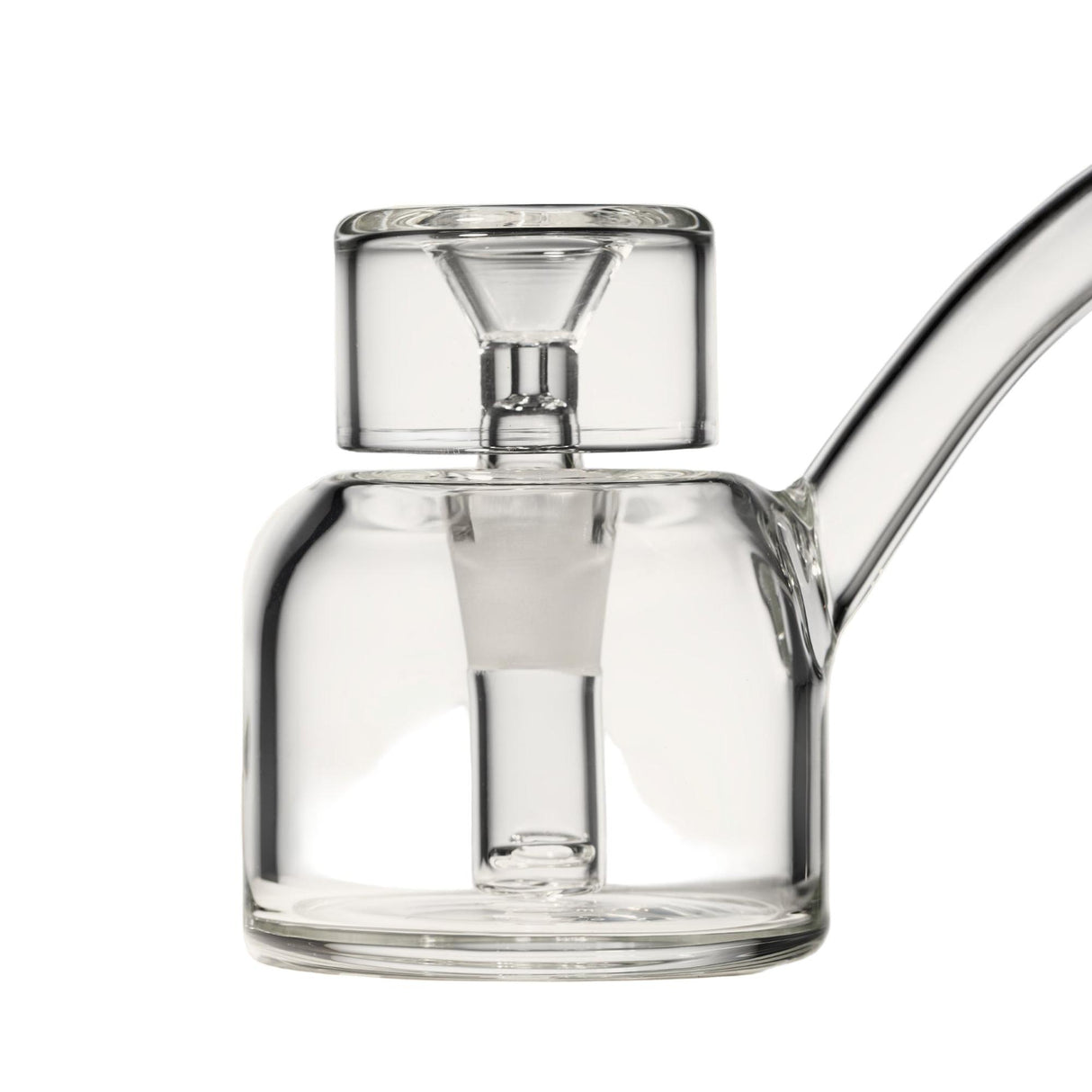 Vesper Bubbler: A small, clear glass attachment for bongs, featuring a bowl, downstem, and joint, crafted for smooth, elegant, water-filtered smoking sessions.