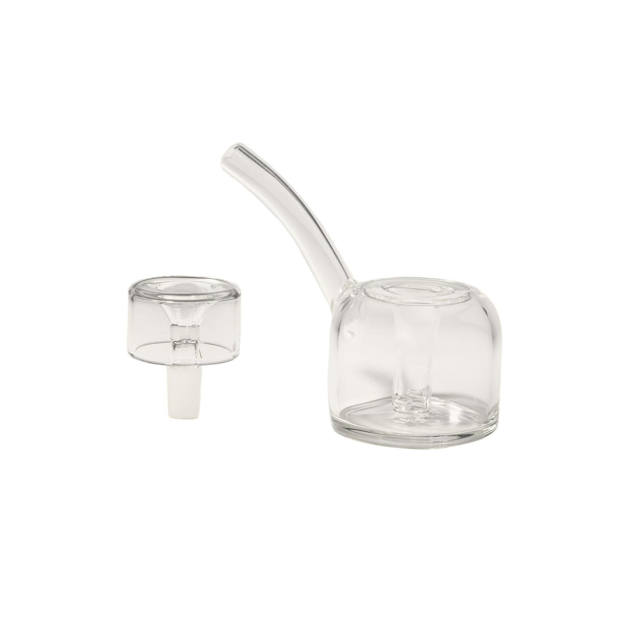 Vesper Bubbler with quartz banger and carb cap, showcasing a clear, elegant tabletop design crafted from durable borosilicate glass for smooth, water-filtered pulls.