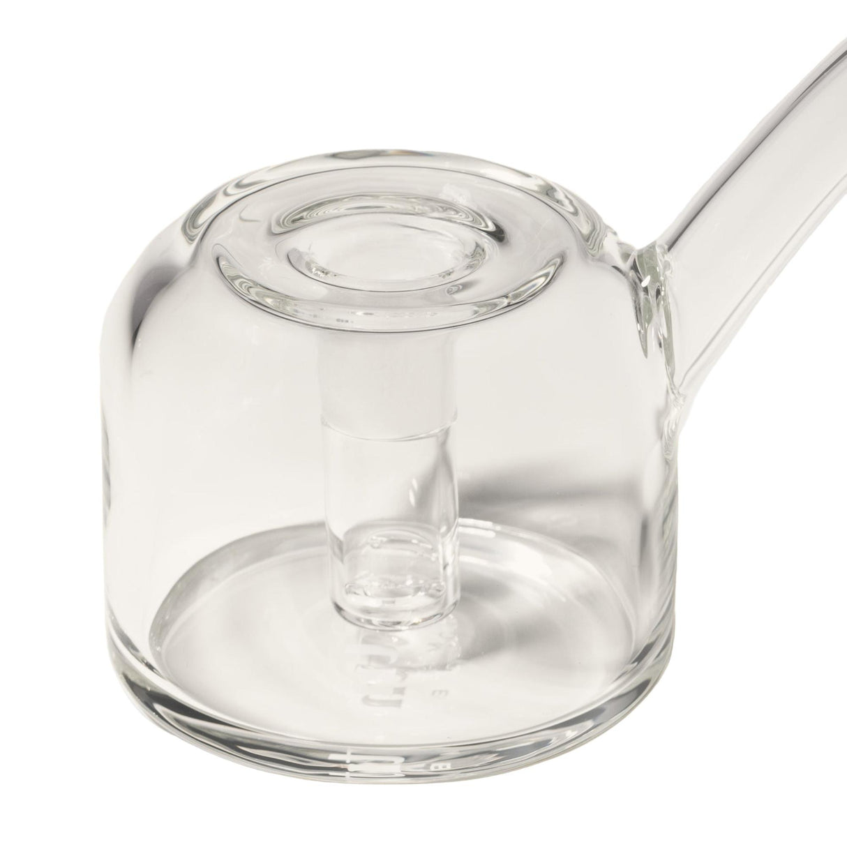 Close-up of the Vesper Bubbler's clear glass housing with an internal down-stem, showcasing modern design for smooth, water-filtered pulls.