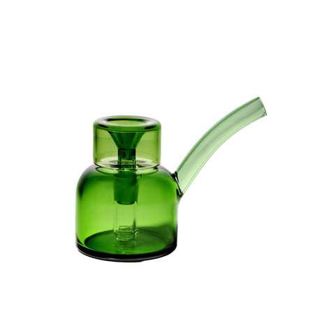 Vesper Bubbler with a bright-green glass design, featuring a rounded water chamber, integrated downstem, and side slanted mouthpiece for smooth, stylish smoking.