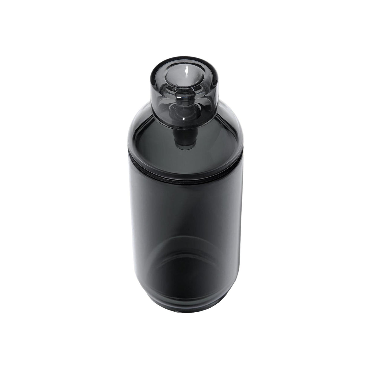 Vesper Gravity Bong, a dark-smoke-tinted cylindrical glass vessel with a screw-on lid and round pour opening, against a white background.