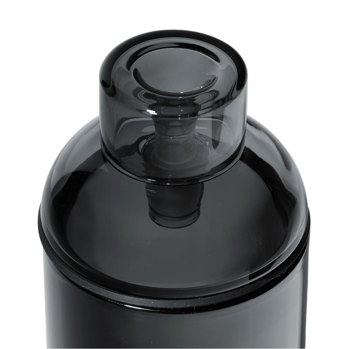 Vesper Gravity Bong's smoke-colored lid with straw/spout assembly, showcasing its elegant, modern design and precision-engineered functionality for effortless, smooth pulls.