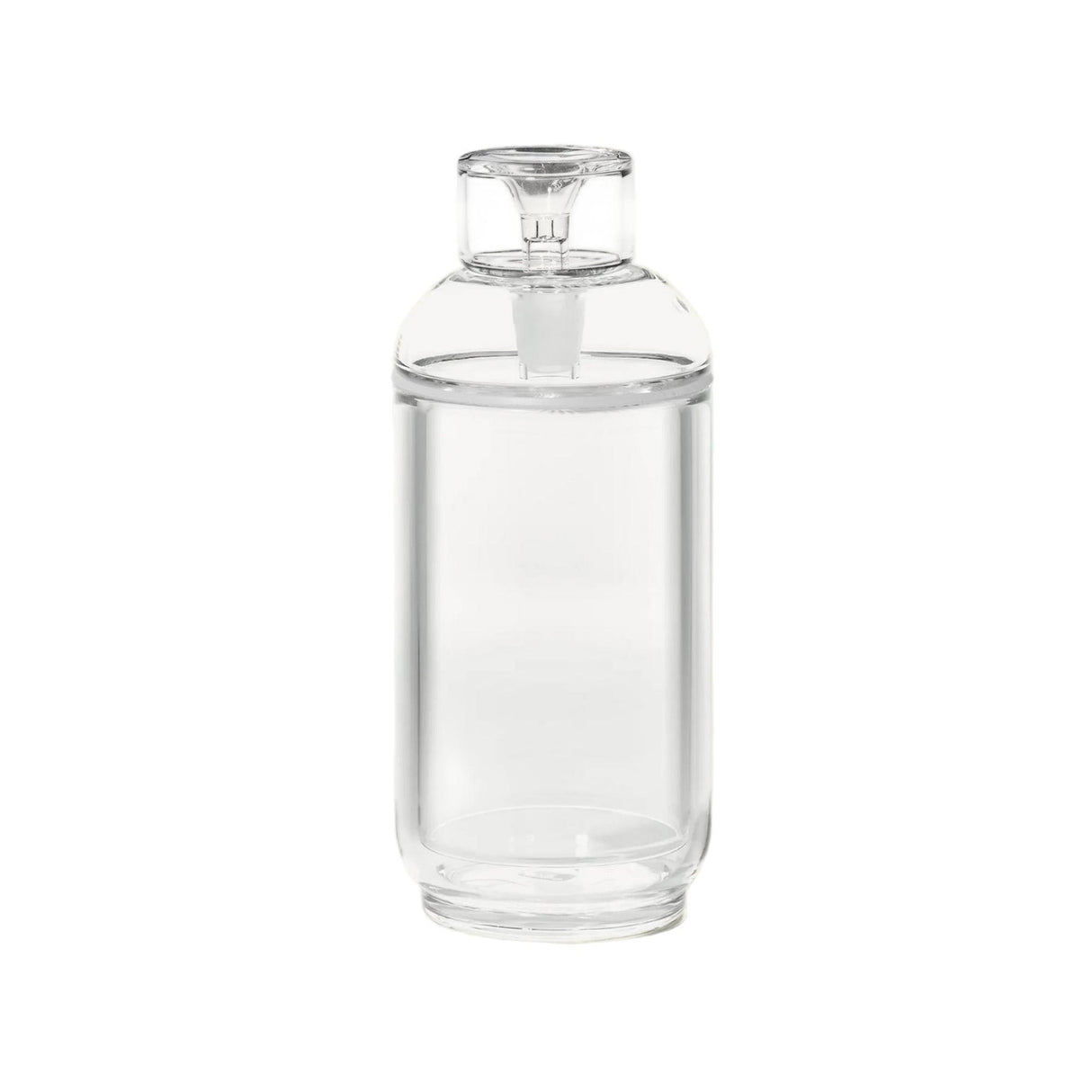 Vesper Gravity Bong: A clear cylindrical glass bottle with matching cap, showcasing elegant design and precision-engineered gravity function for smooth, effortless smoking experiences.