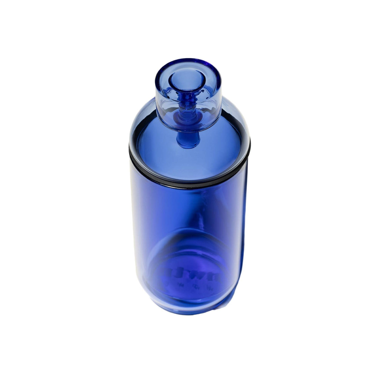 Vesper Gravity Bong: Cobalt-blue, cylindrical container with round cap, crafted from durable borosilicate glass for smooth hits via gravity function, inspired by vintage design.