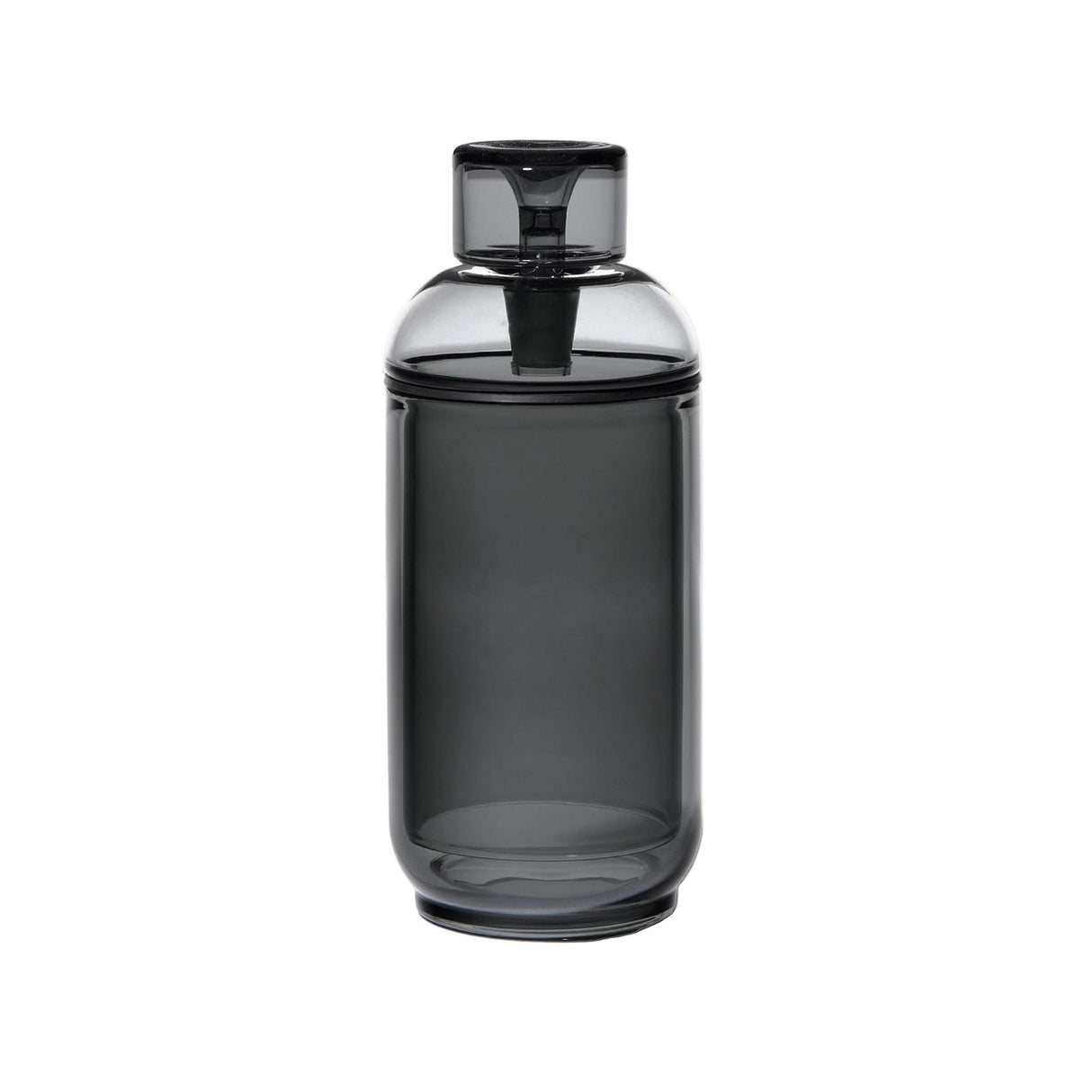 Vesper Gravity Bong, a sleek, smoke-gray cylindrical container with a matching lid, crafted from premium borosilicate glass, designed for smooth, gravity-powered smoking.
