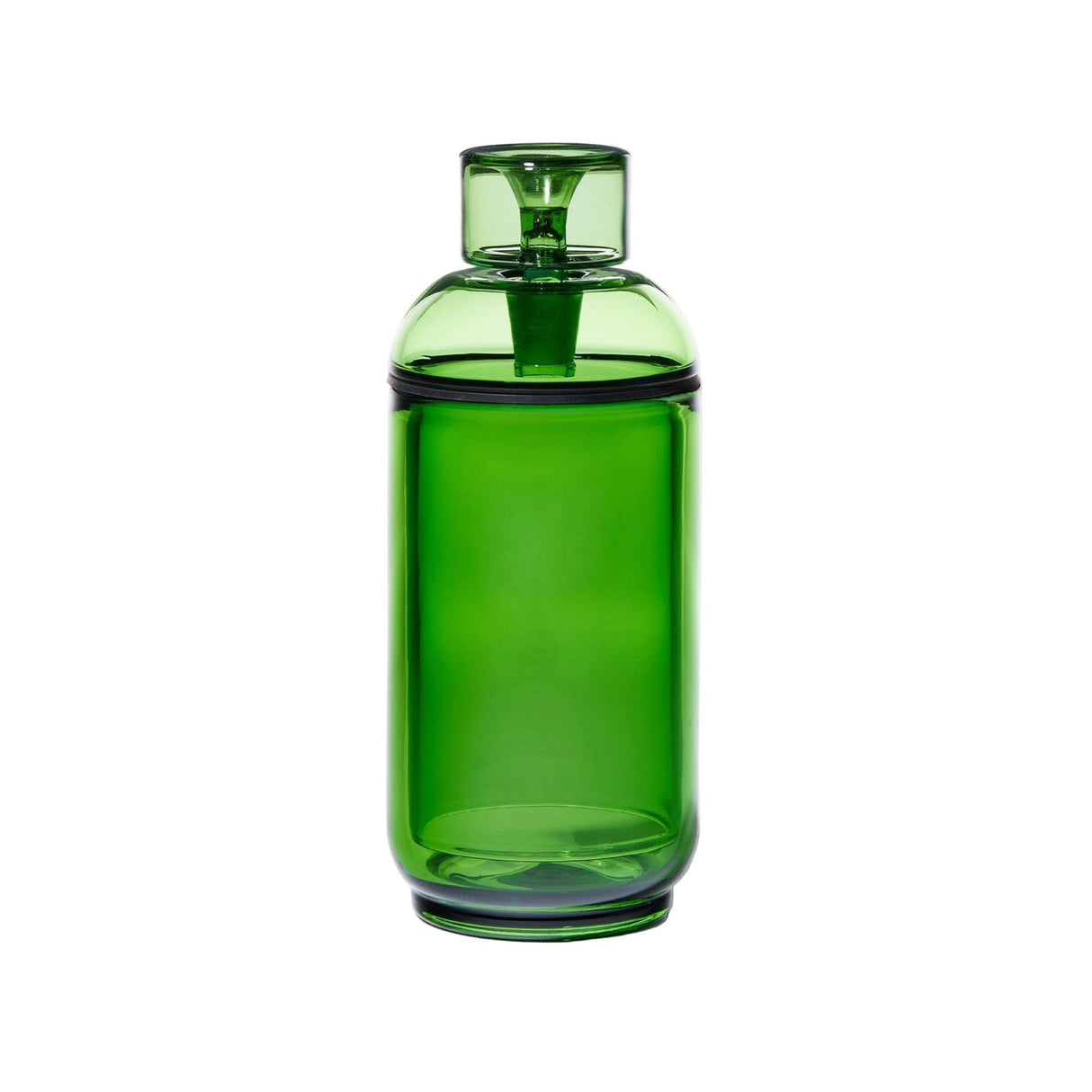 Vesper Gravity Bong, a tall, translucent green container with a green screw-on lid and funnel insert, showcasing sleek design and sturdy construction for smooth, effortless pulls.