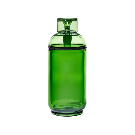 Vesper Gravity Bong, a tall, translucent green container with a green screw-on lid and funnel insert, showcasing sleek design and sturdy construction for smooth, effortless pulls.