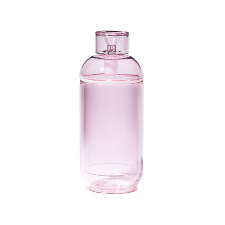 Vesper Gravity Bong: A tall, cylindrical container of translucent pink material, sleek design, screw-on cap, crafted from premium borosilicate glass for effortless, smooth pulls.