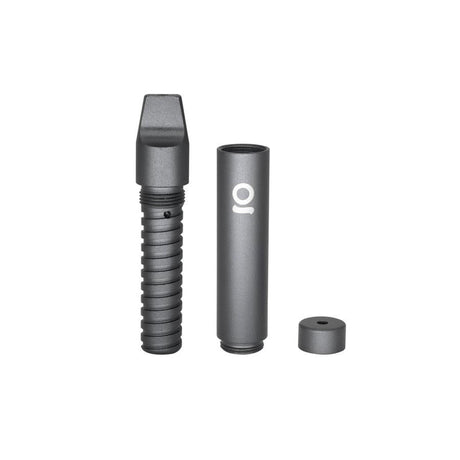 Aluminum Multi-Hitter w/ Cooling Spiral - Black, featuring a central tube with g logo, detachable mouthpiece, and bottom cap, showcasing its sleek, durable design.