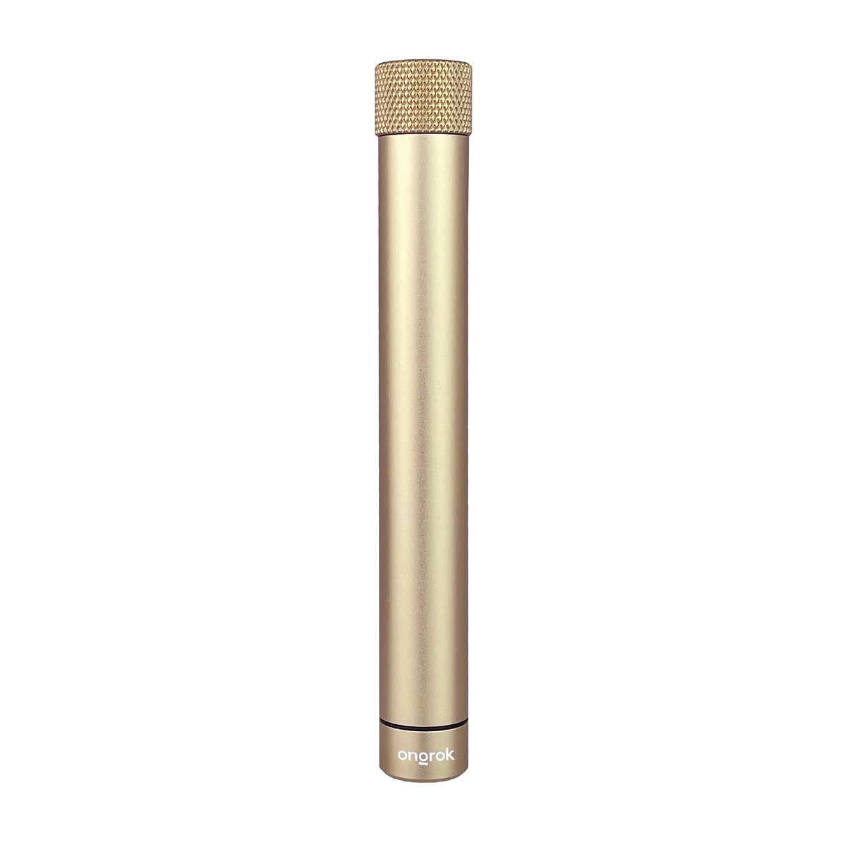 Aluminum Doob Tube, a gold cylindrical container with a cap, designed for smell-proof herb storage, crafted from durable aircraft-grade aluminum for protection.