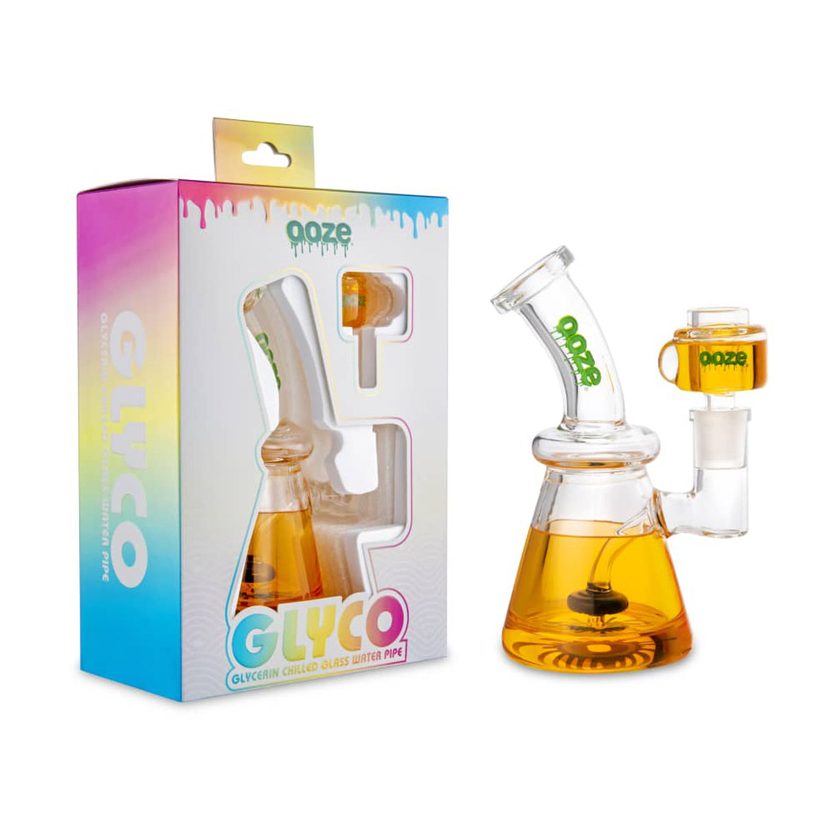 6.5 Glyco Freeze Bong made of borosilicate glass, features glycerin-filled sections for a cooling effect, includes a 14mm bowl and glass percolator.